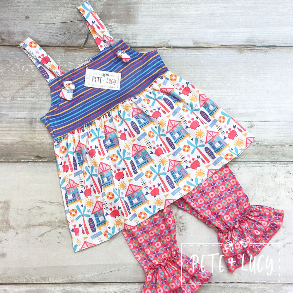 PETE + LUCY Beach Days 2 Piece Short Set Top Capris Summer Girls Size 6/6X